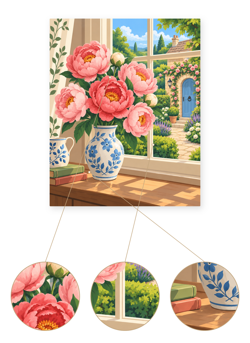 Garden Peony Window finished artwork detail