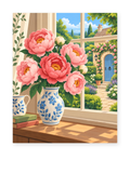 Garden Peony Window paint by numbers artwork for adults