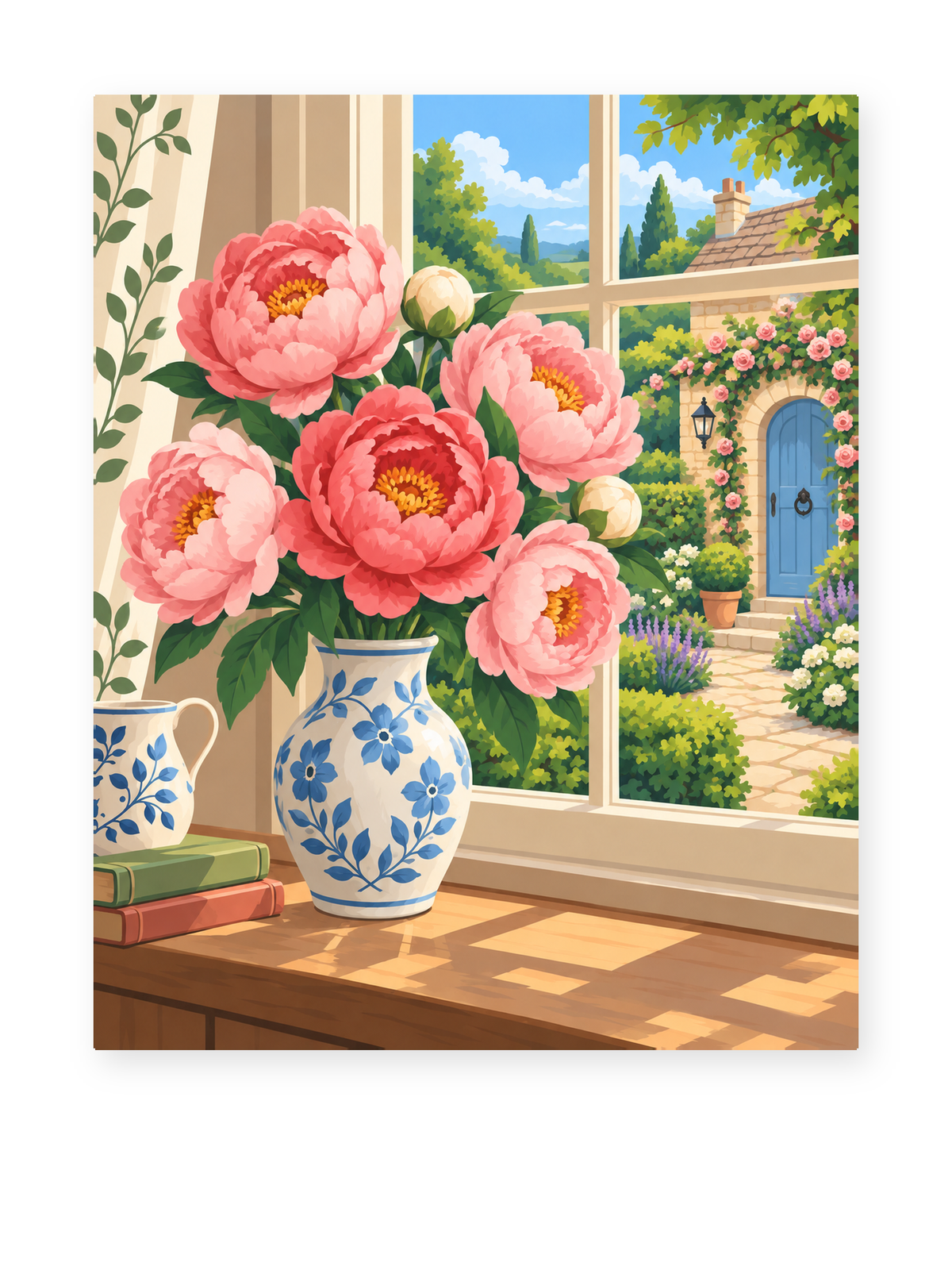 Garden Peony Window paint by numbers artwork for adults