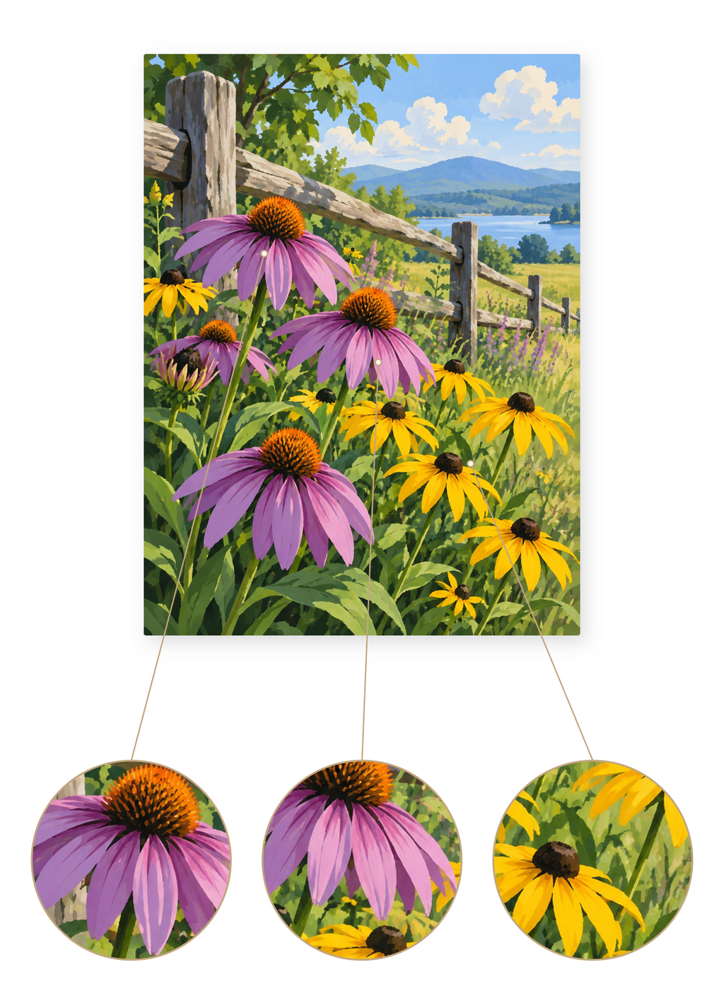 Coneflower Meadow finished artwork detail