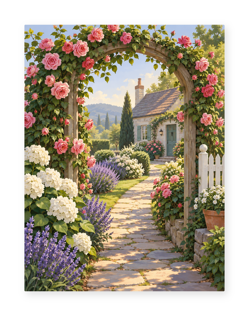 Rose Arbor Cottage paint by numbers artwork for adults