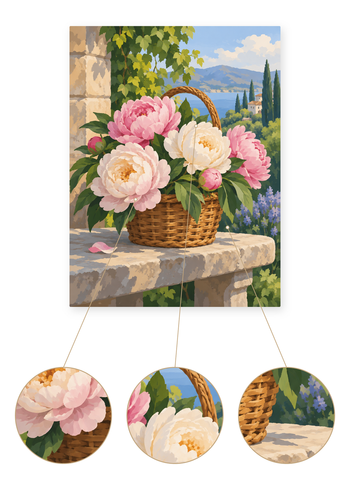 Peony Basket Terrace finished artwork detail