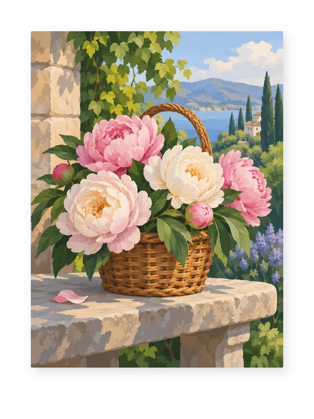 Peony Basket Terrace paint by numbers artwork for adults