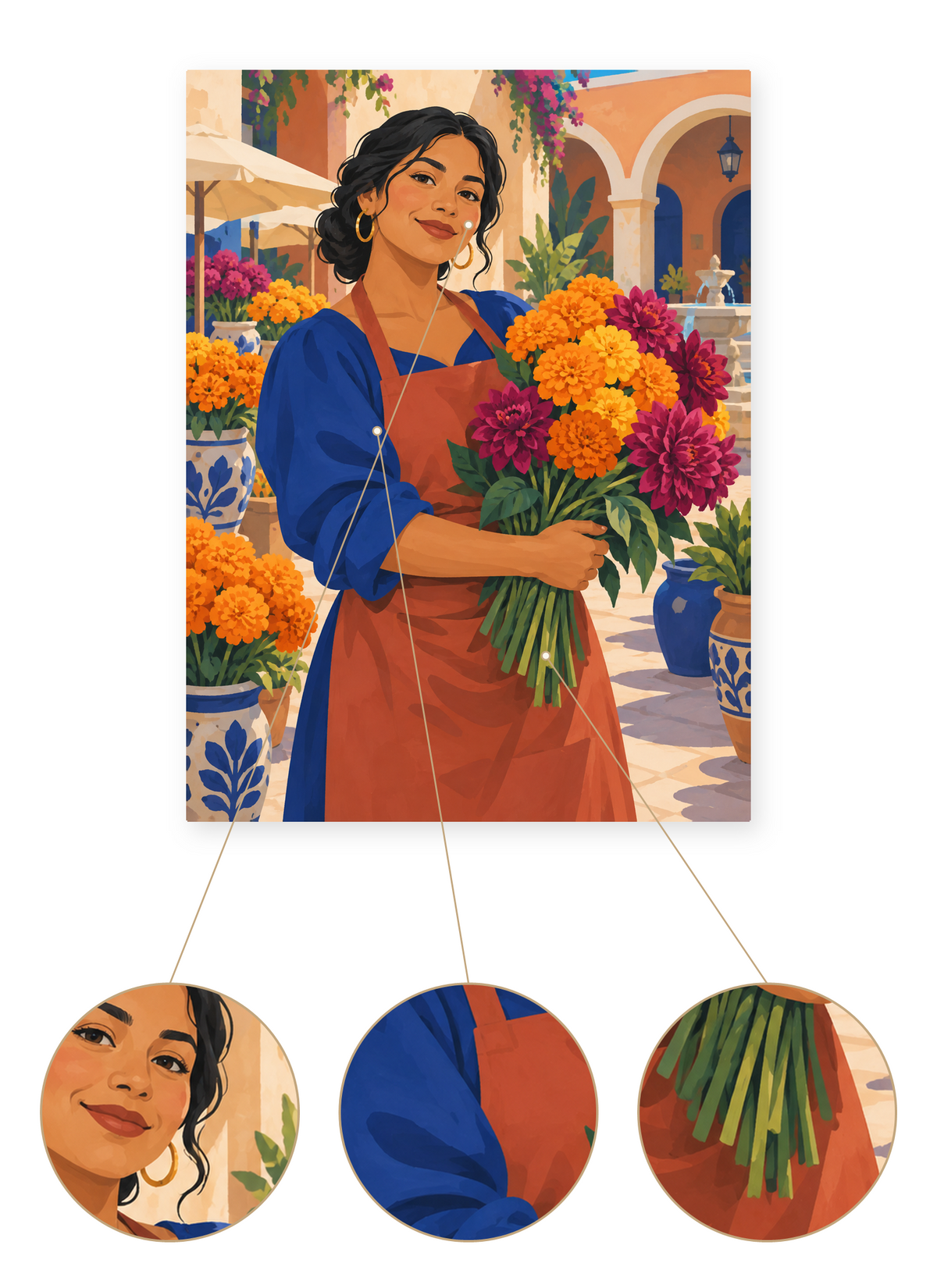 Market Flower Seller finished portrait artwork detail