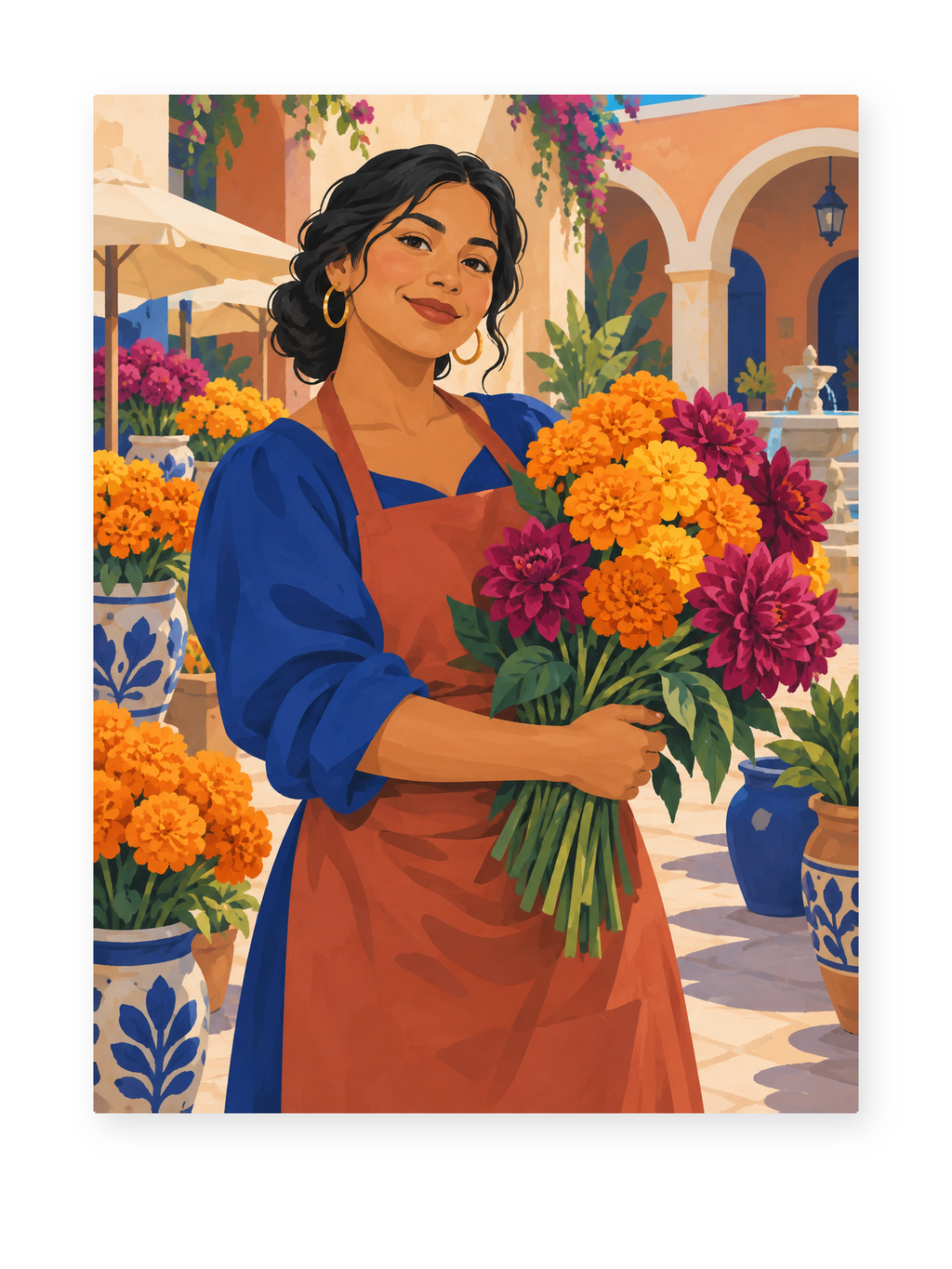 Market Flower Seller portrait paint by numbers artwork for adults