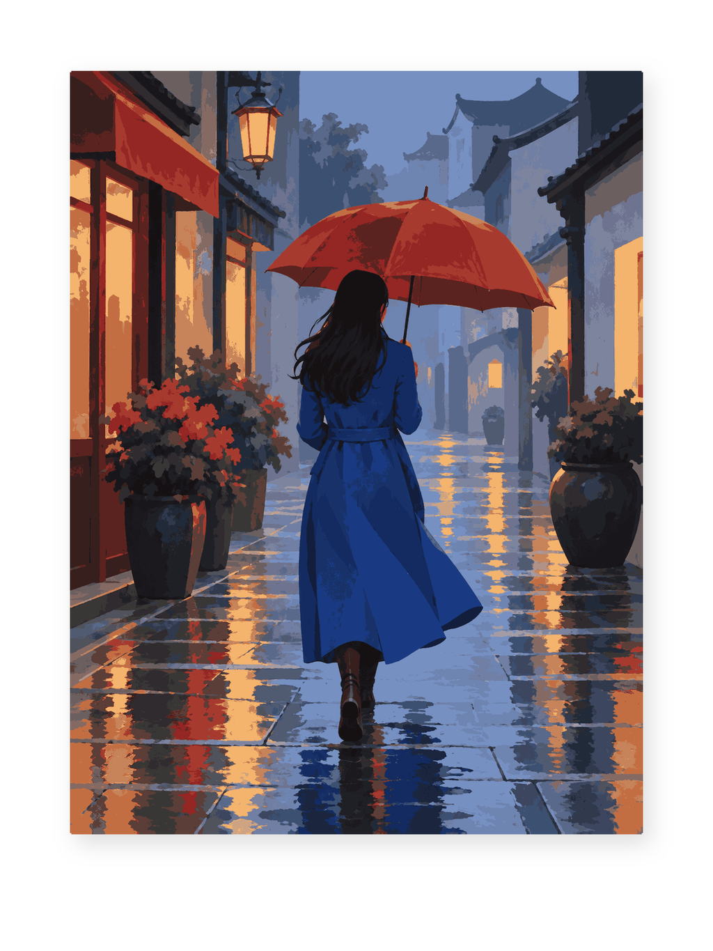 Rainy Street portrait paint by numbers artwork for adults