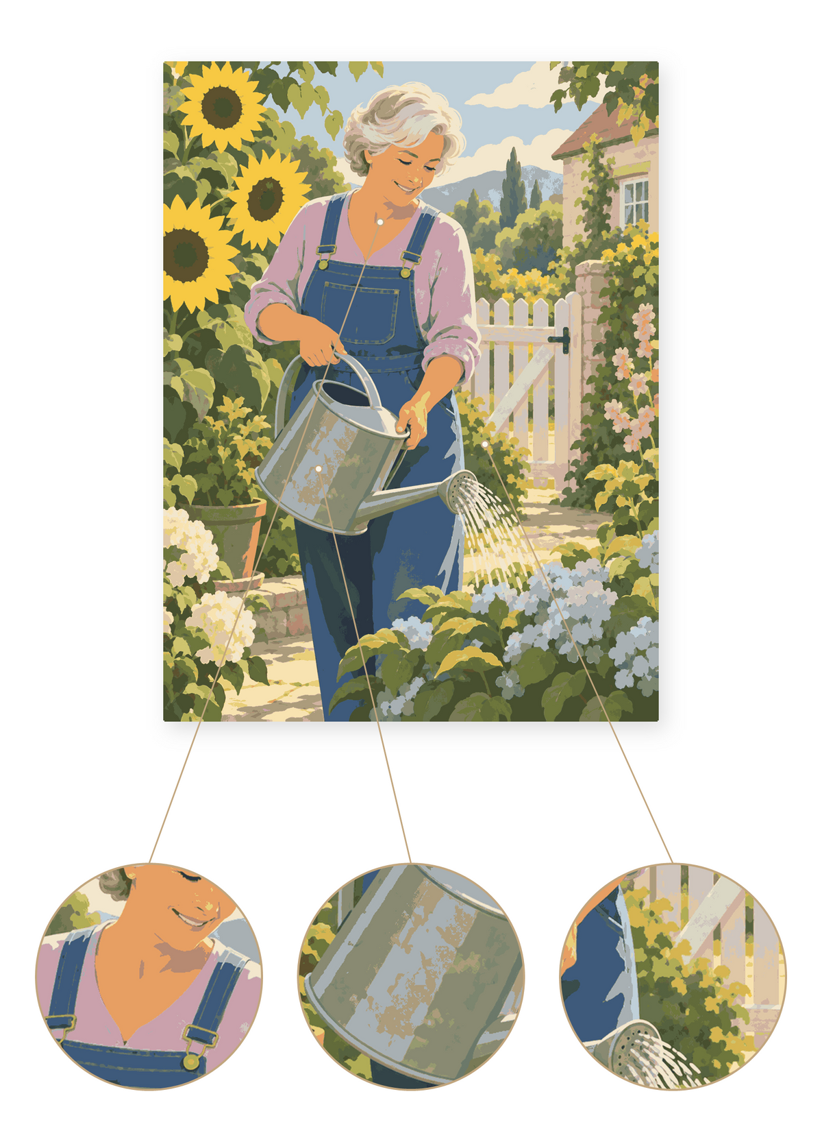 Garden Watering finished portrait artwork detail
