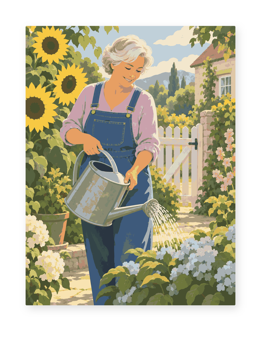 Garden Watering portrait paint by numbers artwork for adults