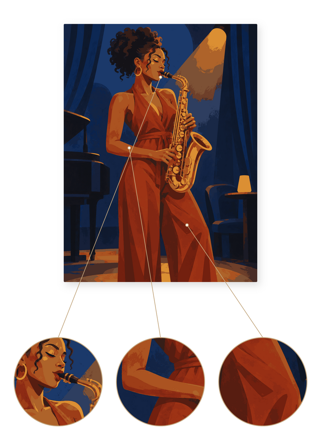 Jazz Saxophonist finished portrait artwork detail