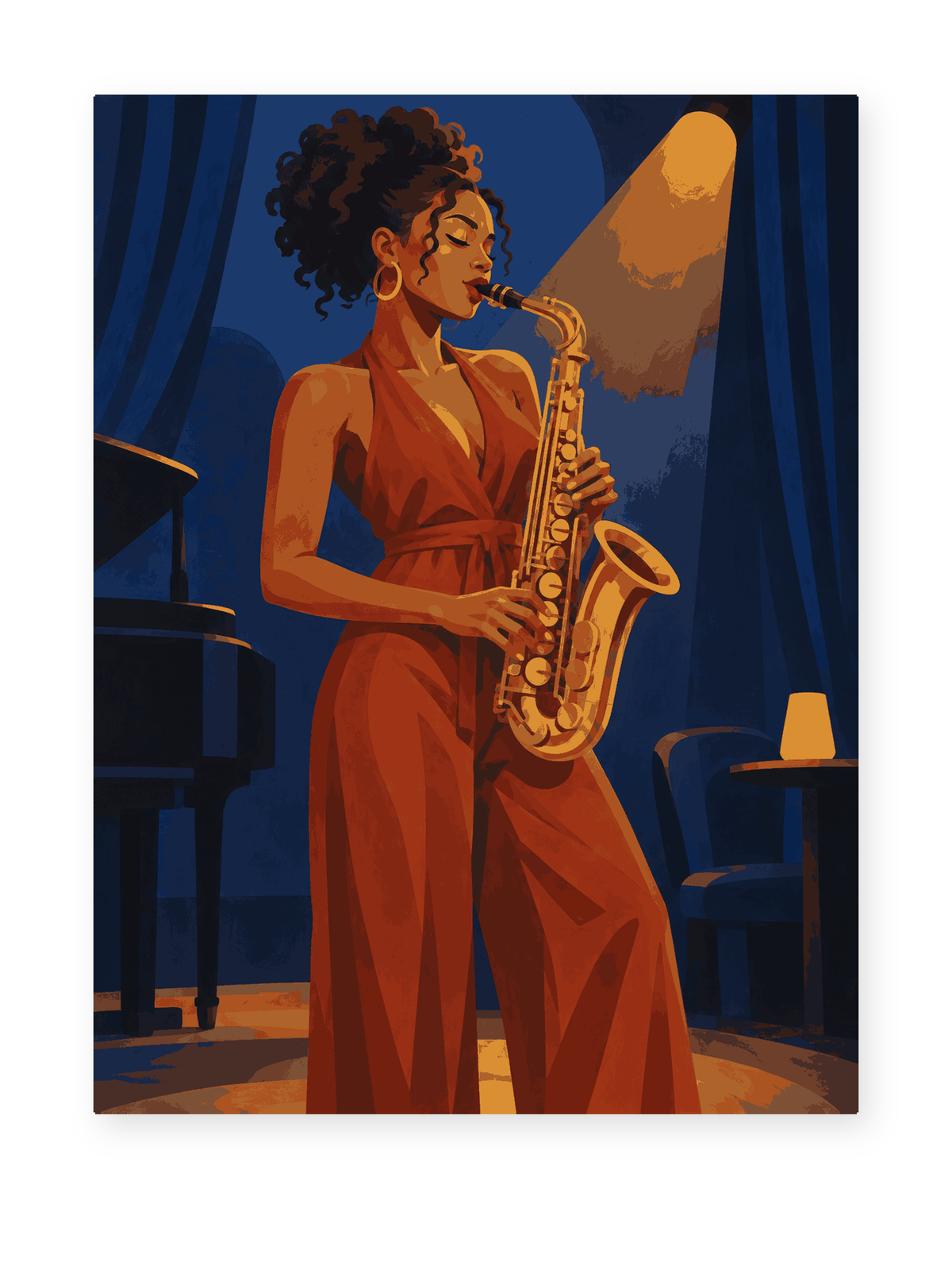 Jazz Saxophonist portrait paint by numbers artwork for adults