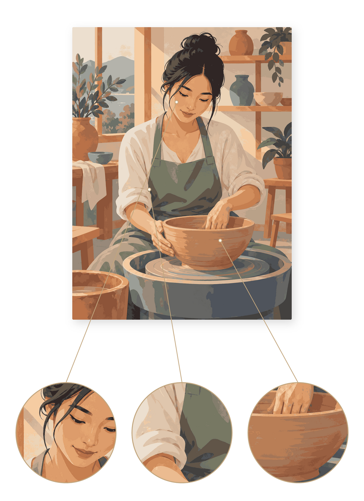 Pottery Studio finished portrait artwork detail