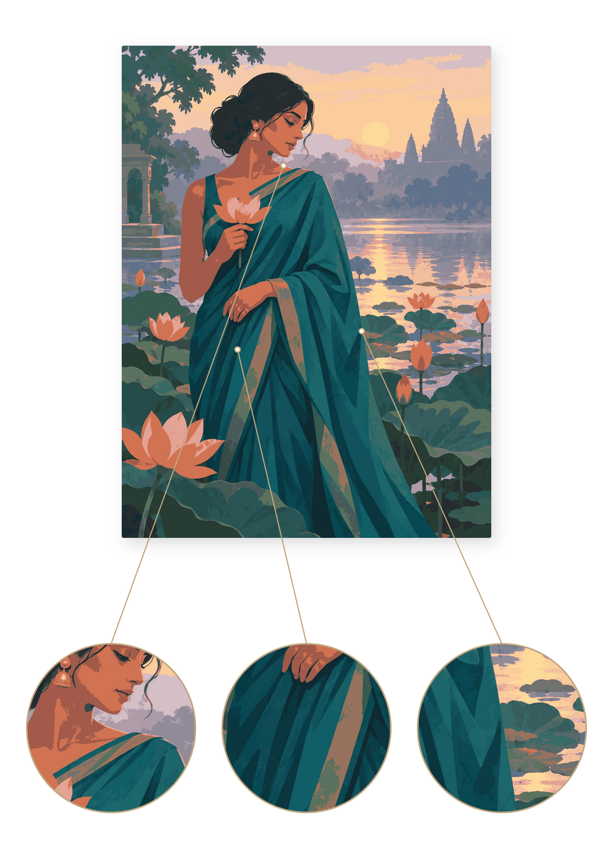Lotus Morning finished portrait artwork detail