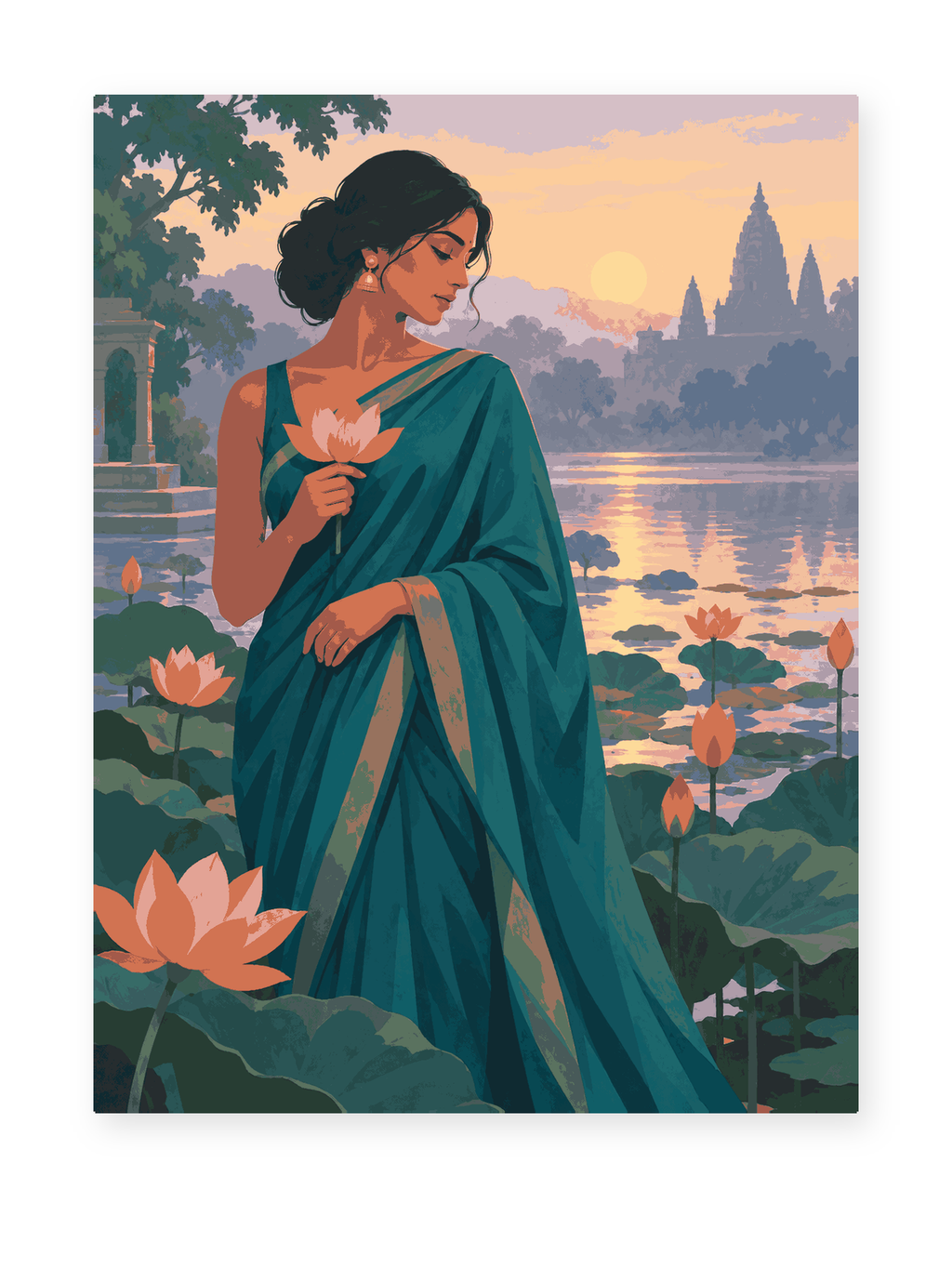 Lotus Morning portrait paint by numbers artwork for adults