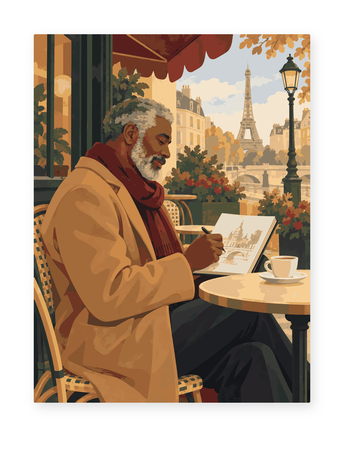 Paris Cafe Sketch portrait paint by numbers artwork for adults
