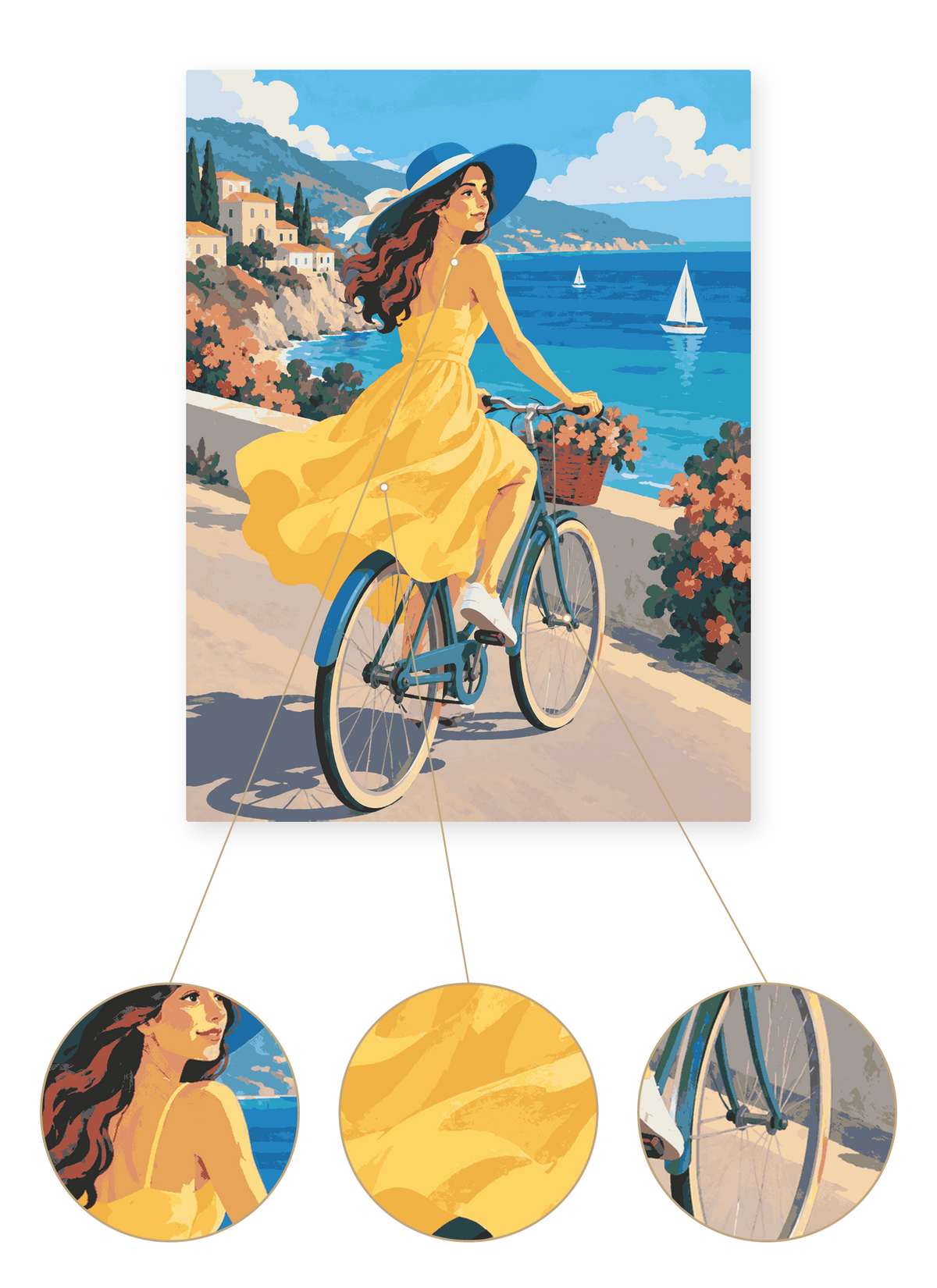 Seaside Bicycle finished portrait artwork detail