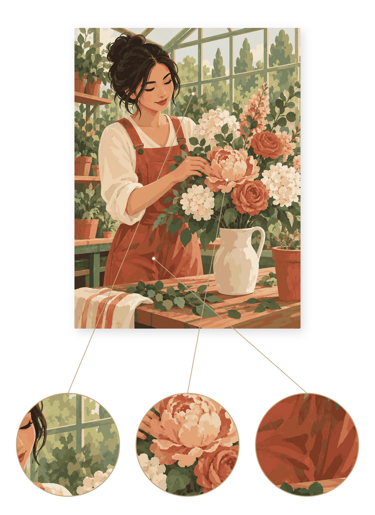 Greenhouse Florist finished portrait artwork detail