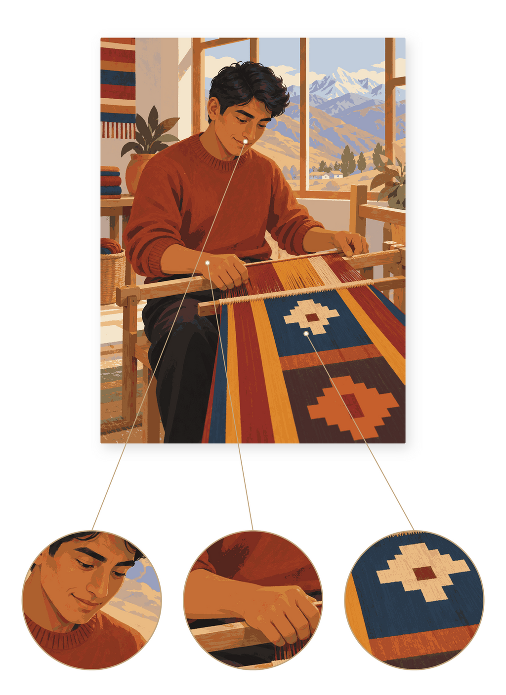 Peruvian Weaver finished portrait artwork detail