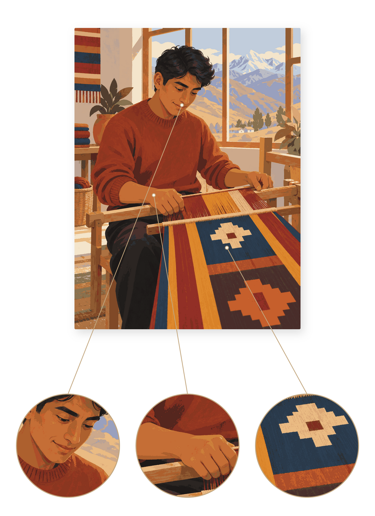 Peruvian Weaver finished portrait artwork detail