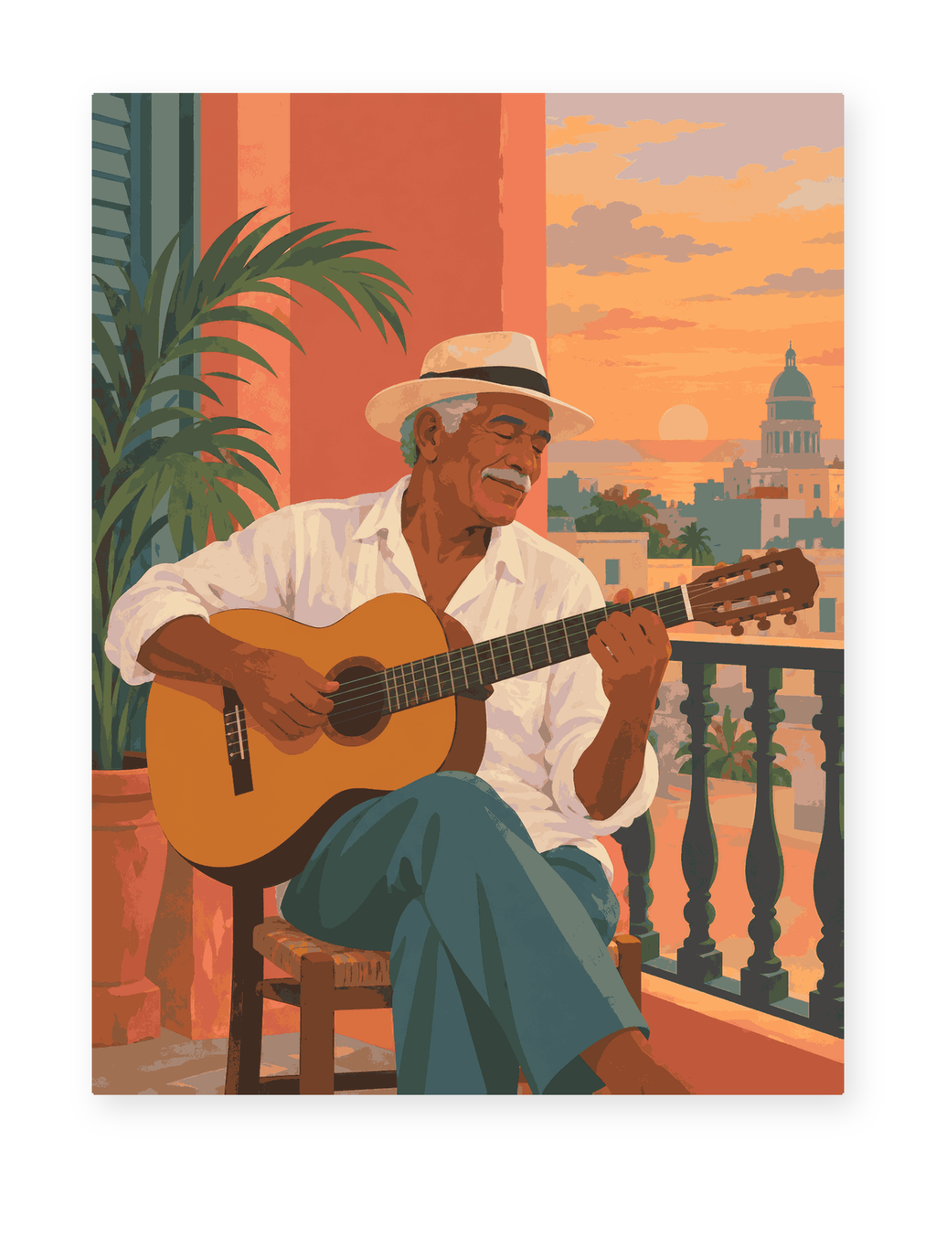 Cuban Guitarist portrait paint by numbers artwork for adults