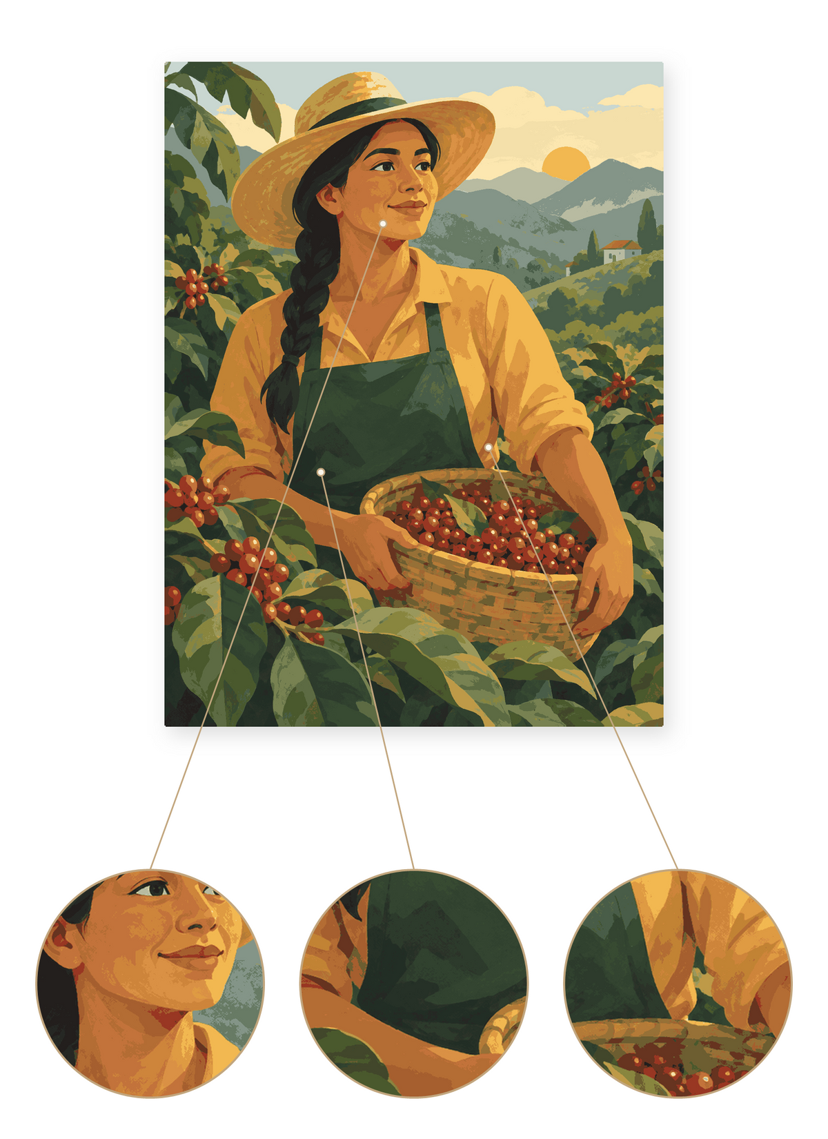 Colombian Coffee Farmer finished portrait artwork detail