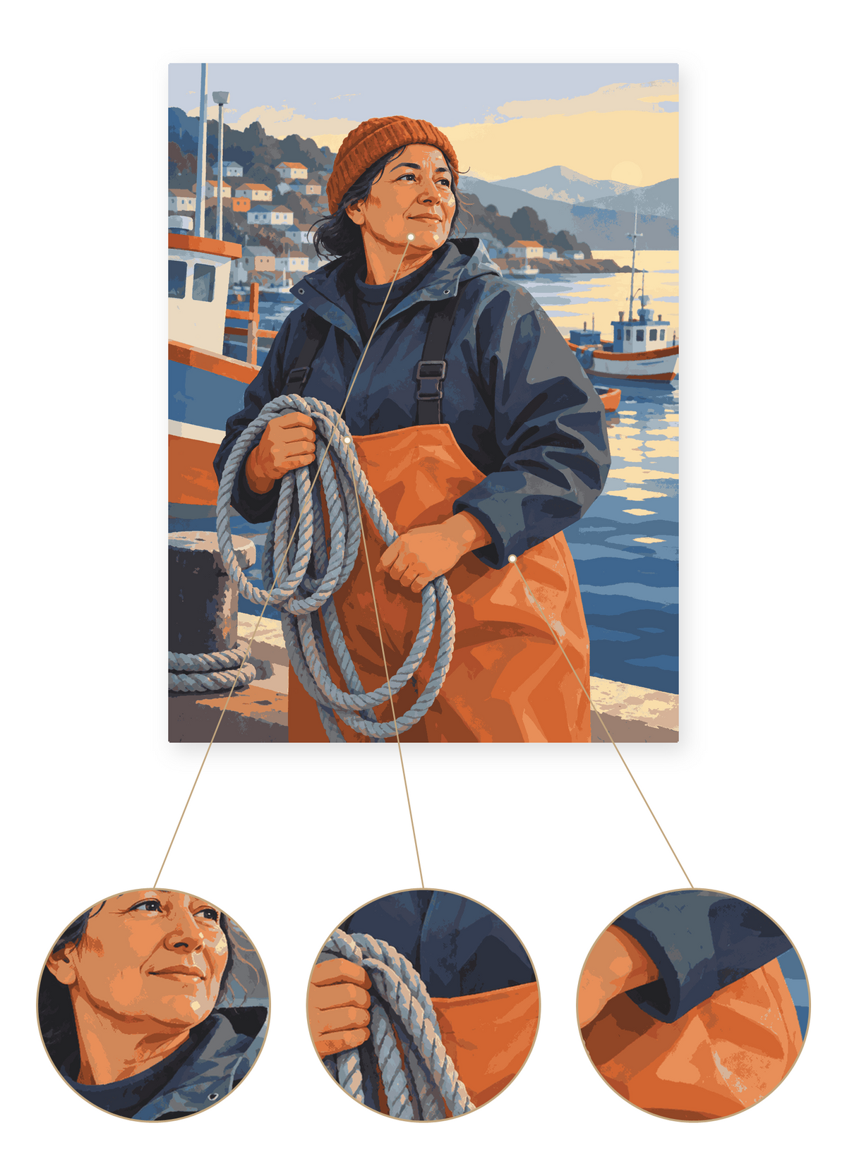 Chilean Harbor Fisher finished portrait artwork detail