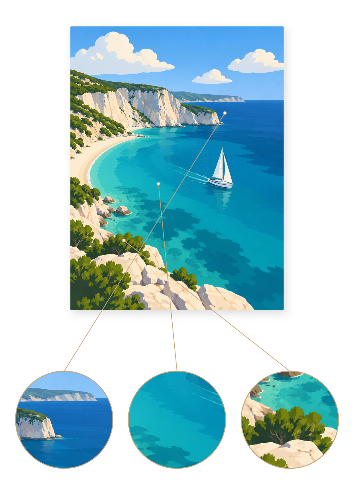Turquoise Cliffs finished seascape artwork detail