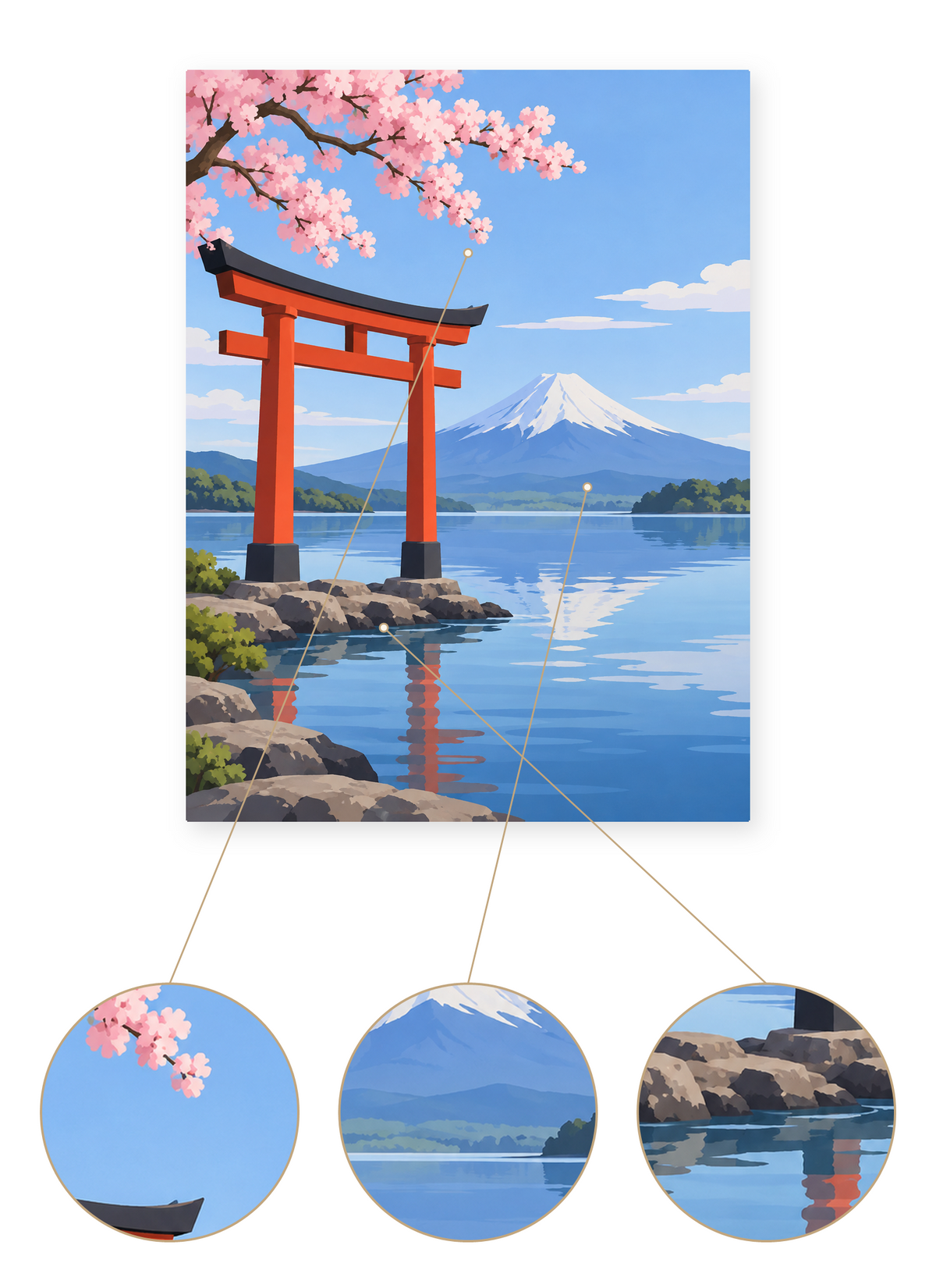 Fuji Torii finished seascape artwork detail