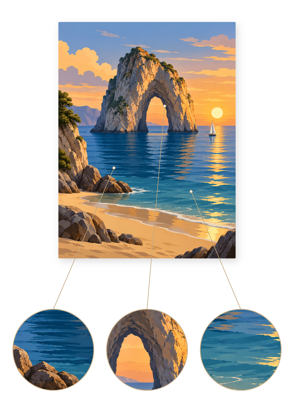Sunset Sea Arch finished seascape artwork detail