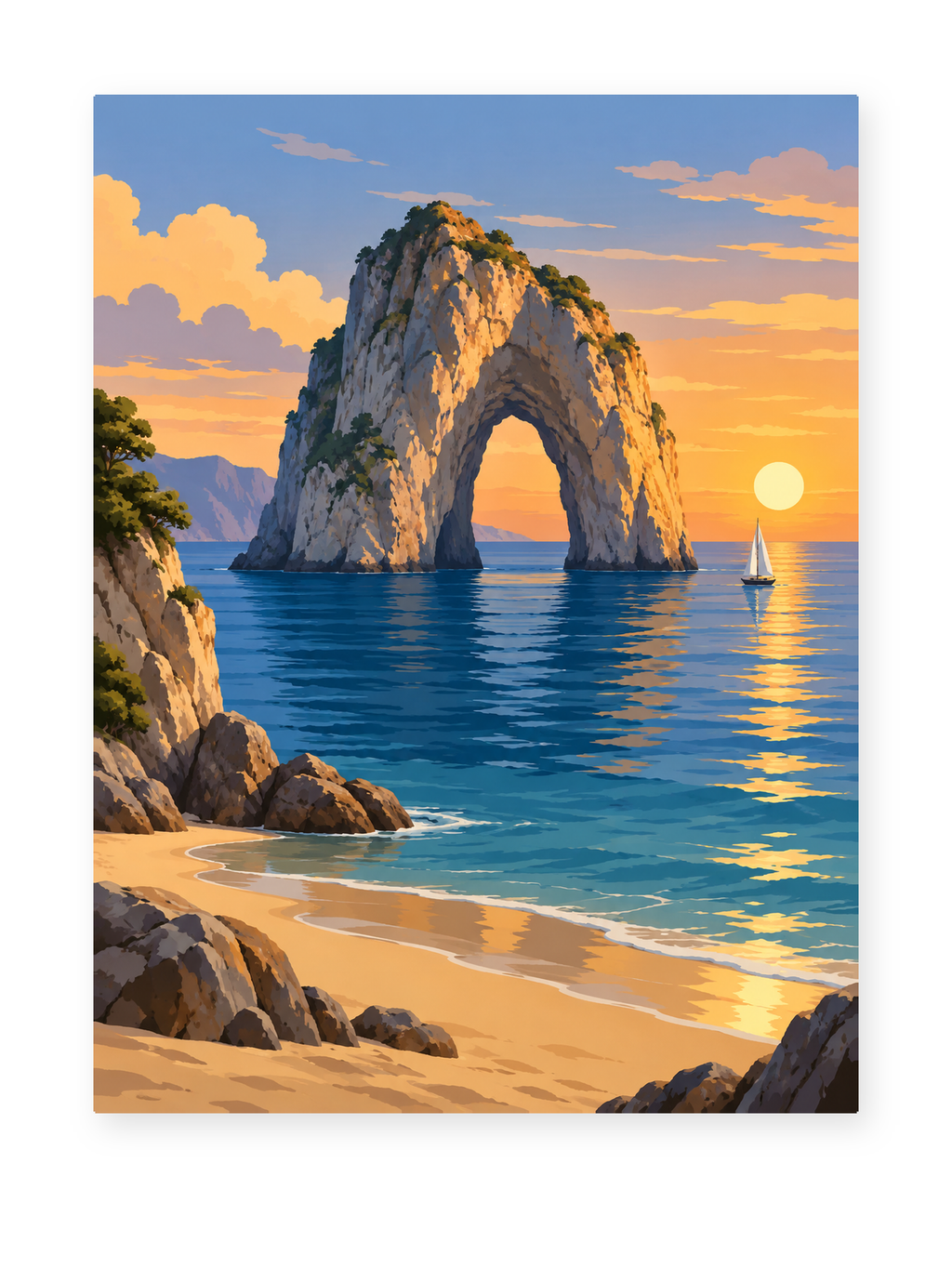 Sunset Sea Arch coastal paint by numbers artwork for adults