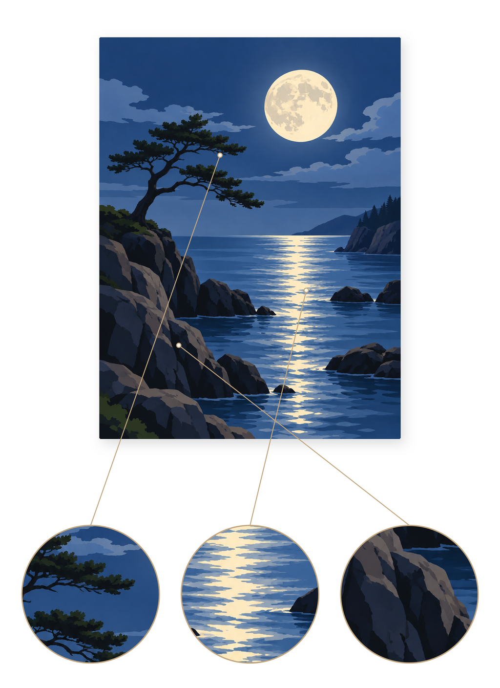 Moonlit Coast finished seascape artwork detail