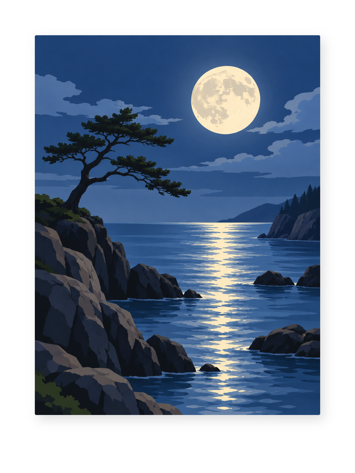 Moonlit Coast coastal paint by numbers artwork for adults