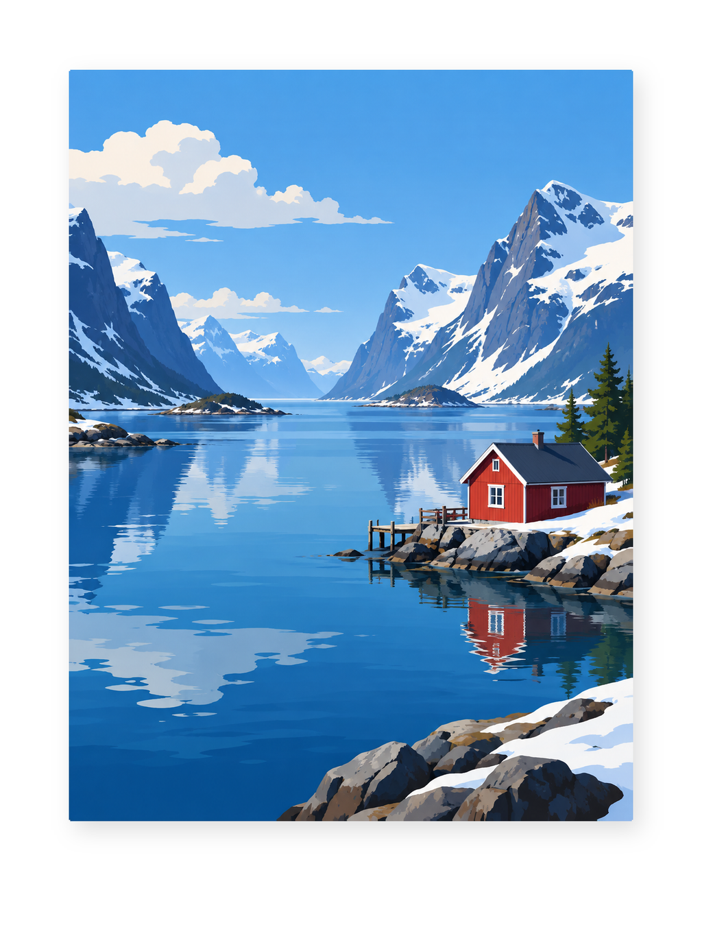 Nordic Fjord coastal paint by numbers artwork for adults