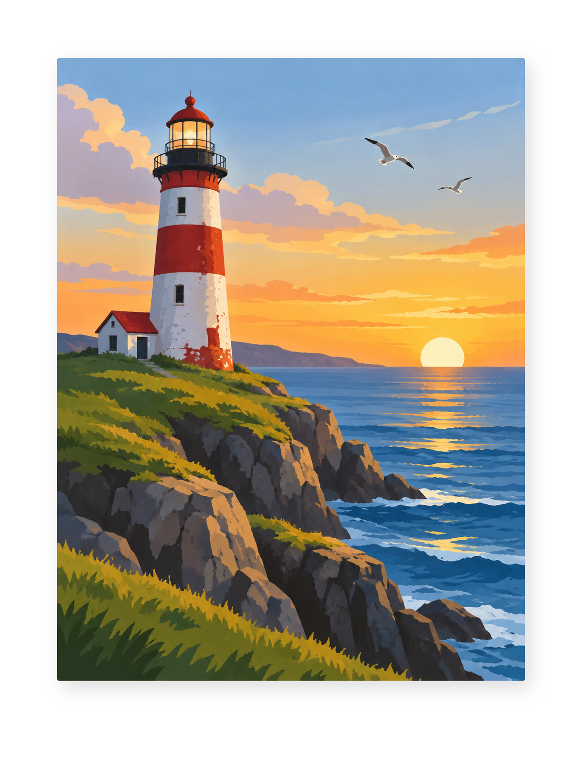 Sunset Lighthouse coastal paint by numbers artwork for adults