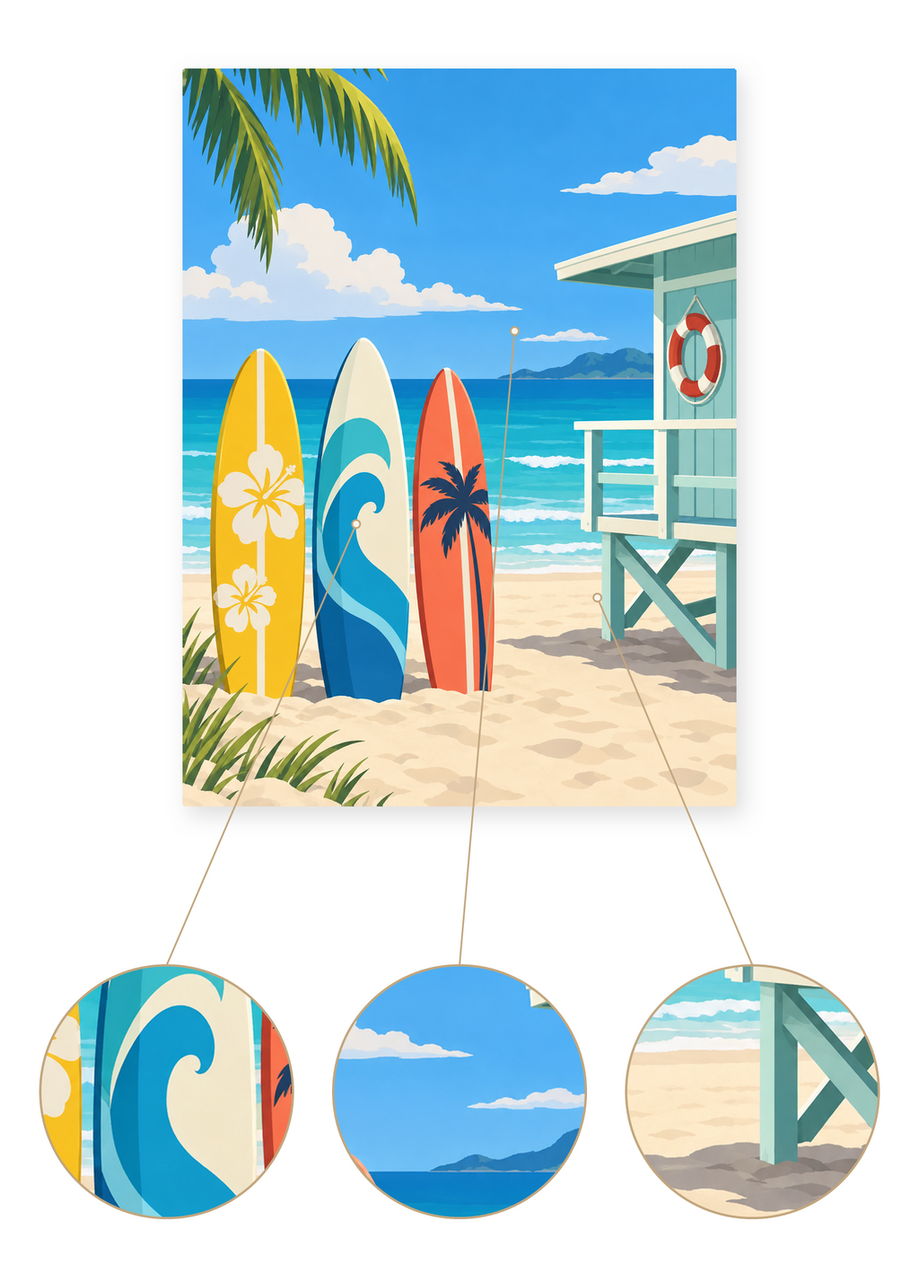 Surfboard Beach finished seascape artwork detail
