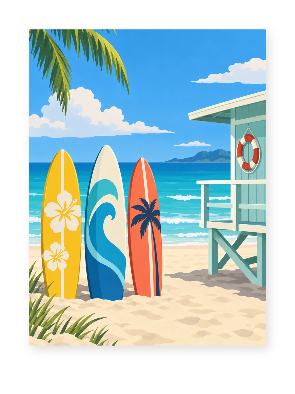 Surfboard Beach coastal paint by numbers artwork for adults
