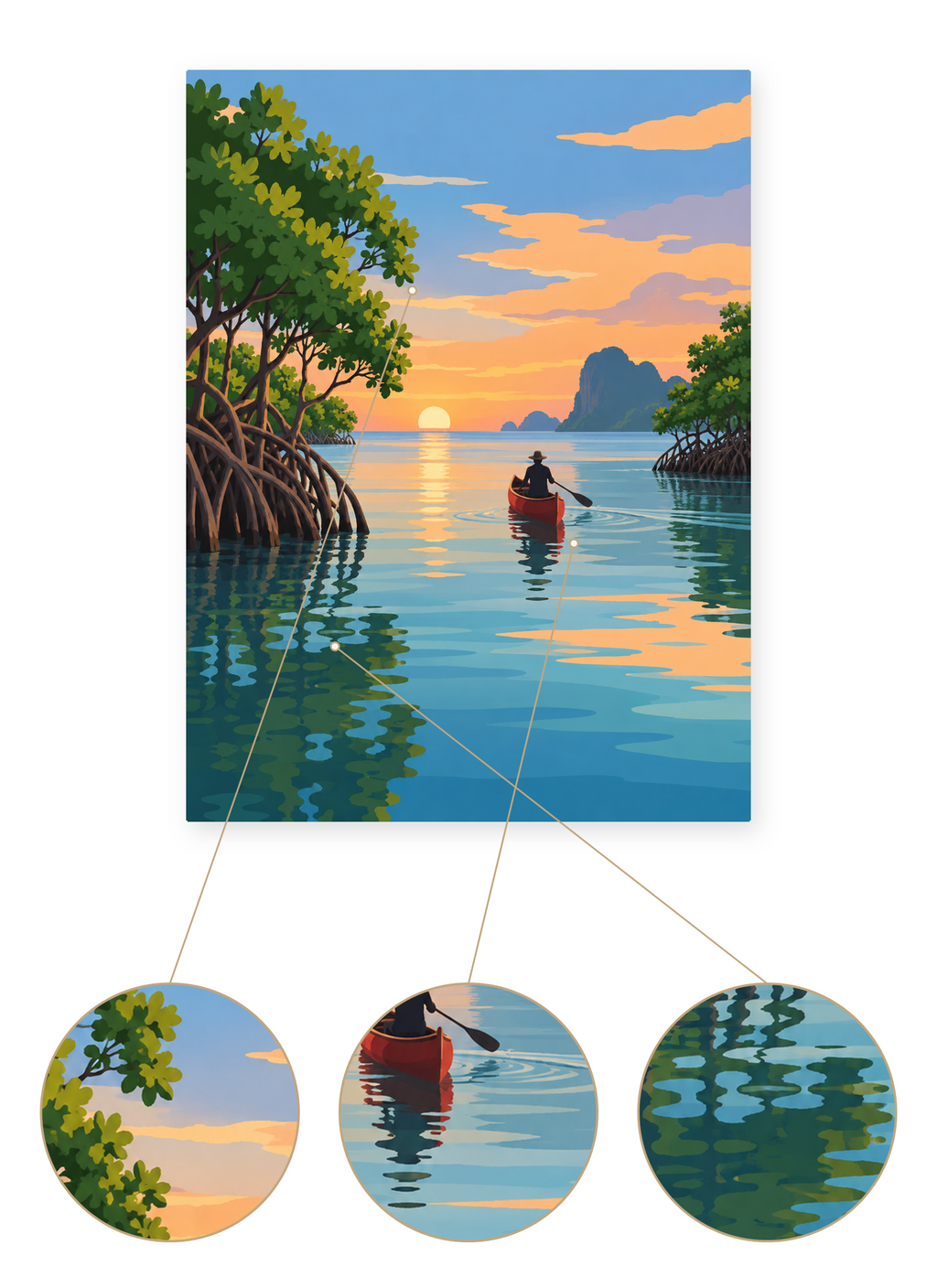Mangrove Sunset finished seascape artwork detail