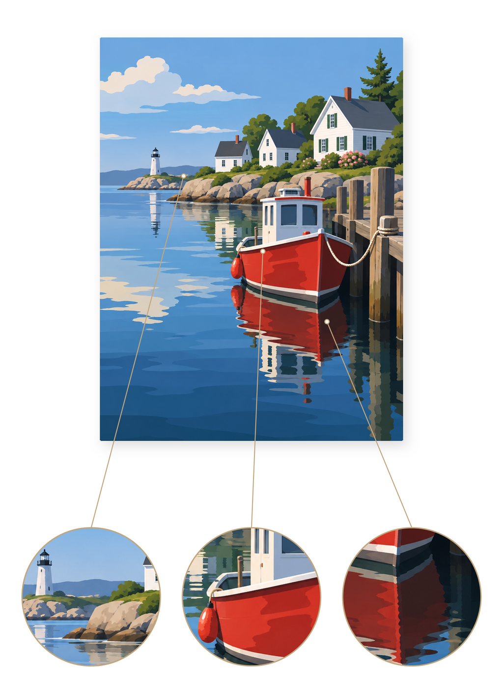 Harbor Morning finished seascape artwork detail