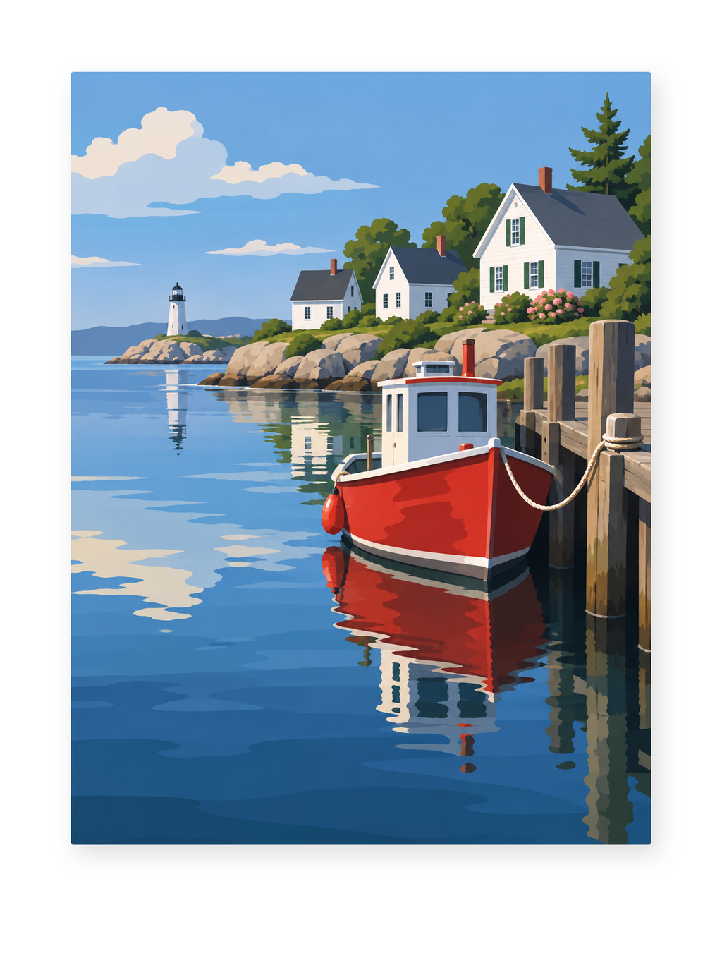 Harbor Morning coastal paint by numbers artwork for adults