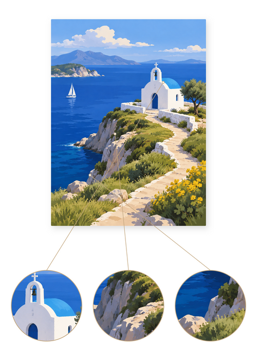 Aegean Chapel finished seascape artwork detail