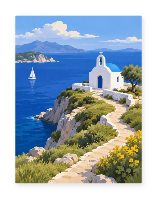 Aegean Chapel coastal paint by numbers artwork for adults