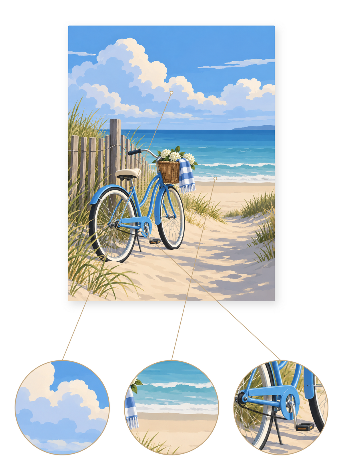 Beach Bicycle finished seascape artwork detail