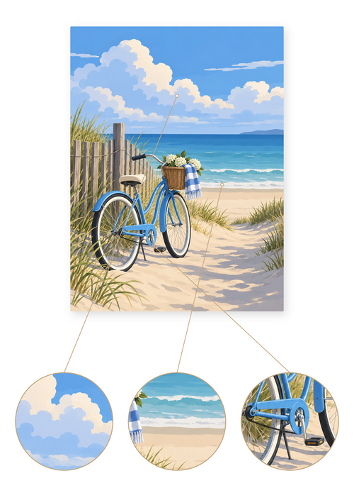 Beach Bicycle finished seascape artwork detail