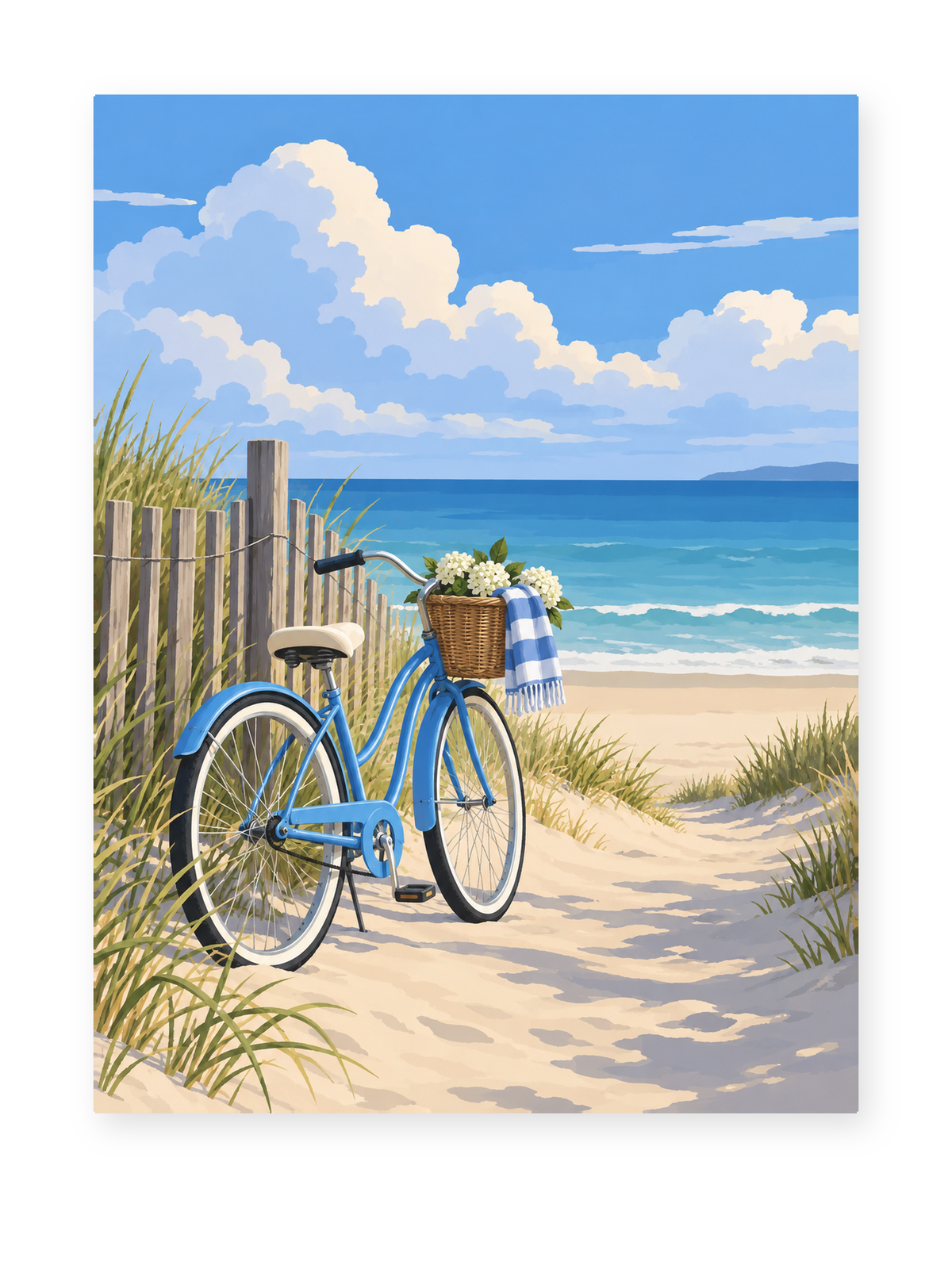 Beach Bicycle coastal paint by numbers artwork for adults