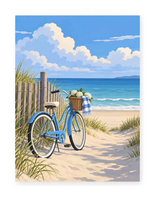 Beach Bicycle coastal paint by numbers artwork for adults