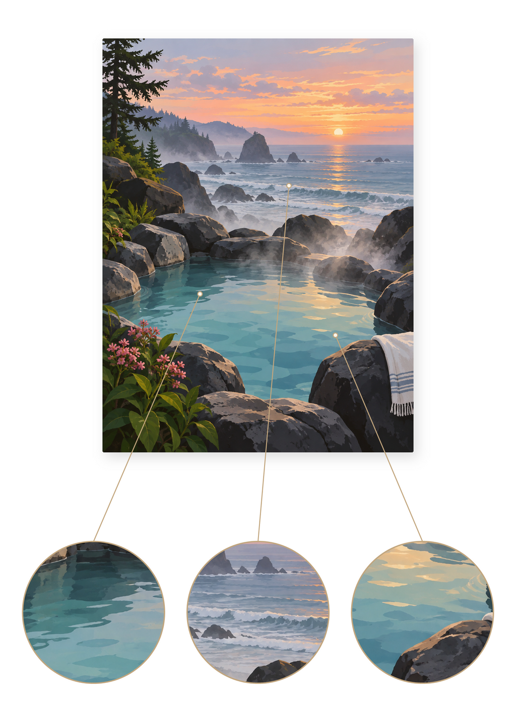 Sunset Tide Pool finished seascape artwork detail