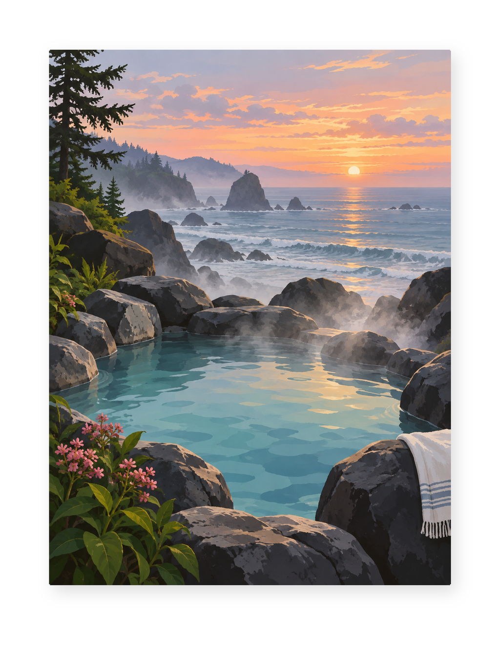 Sunset Tide Pool coastal paint by numbers artwork for adults