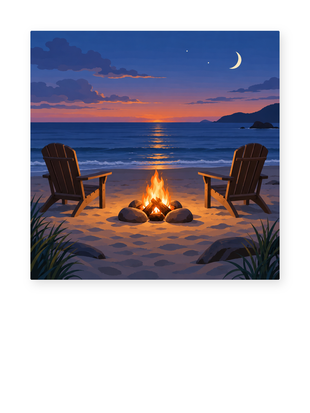 Moonlit Beach Fire coastal paint by numbers artwork for adults