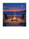 Moonlit Beach Fire coastal paint by numbers artwork for adults