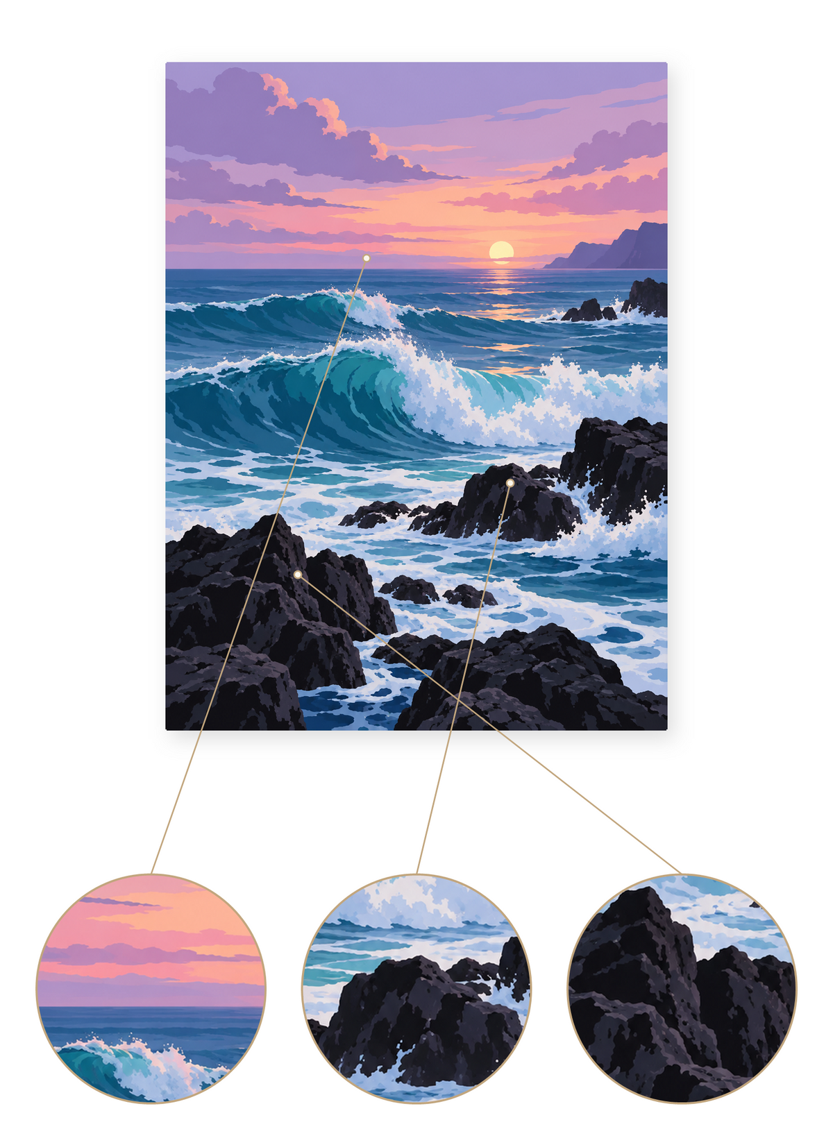 Sunset Waves finished seascape artwork detail