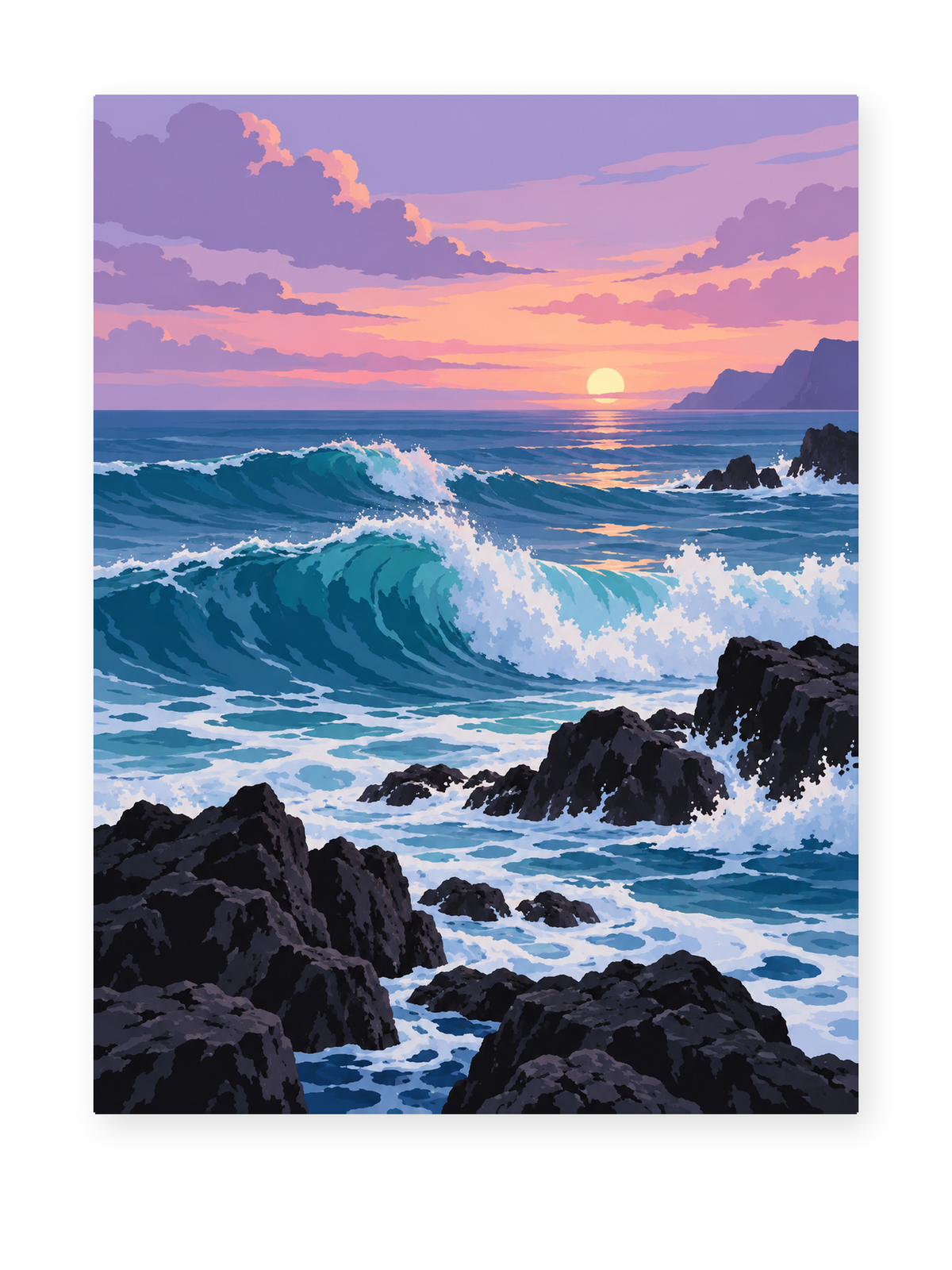 Sunset Waves coastal paint by numbers artwork for adults